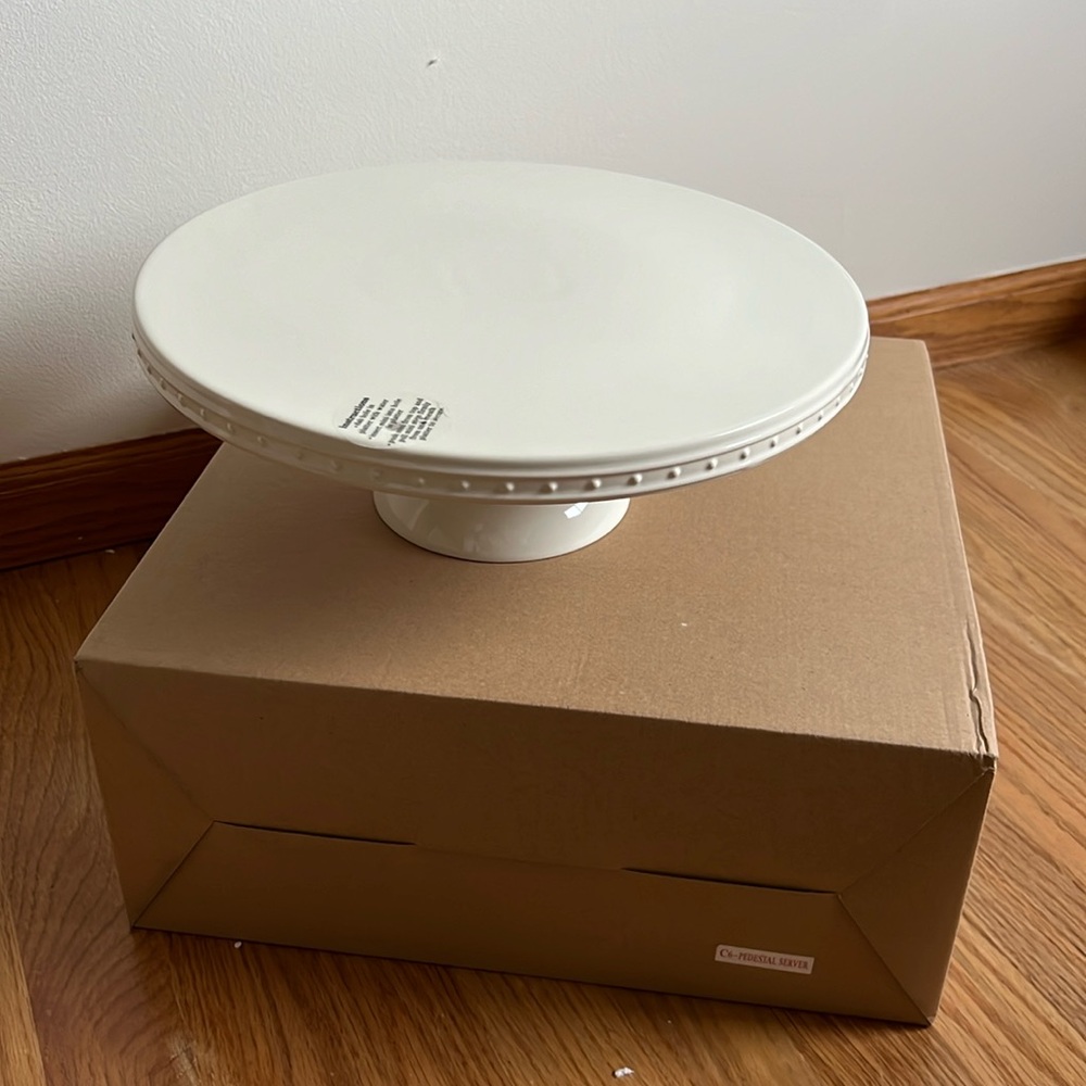 Nora Fleming C6 Pearl Dot 12” Stoneware Pedestal Cake Plate Retired